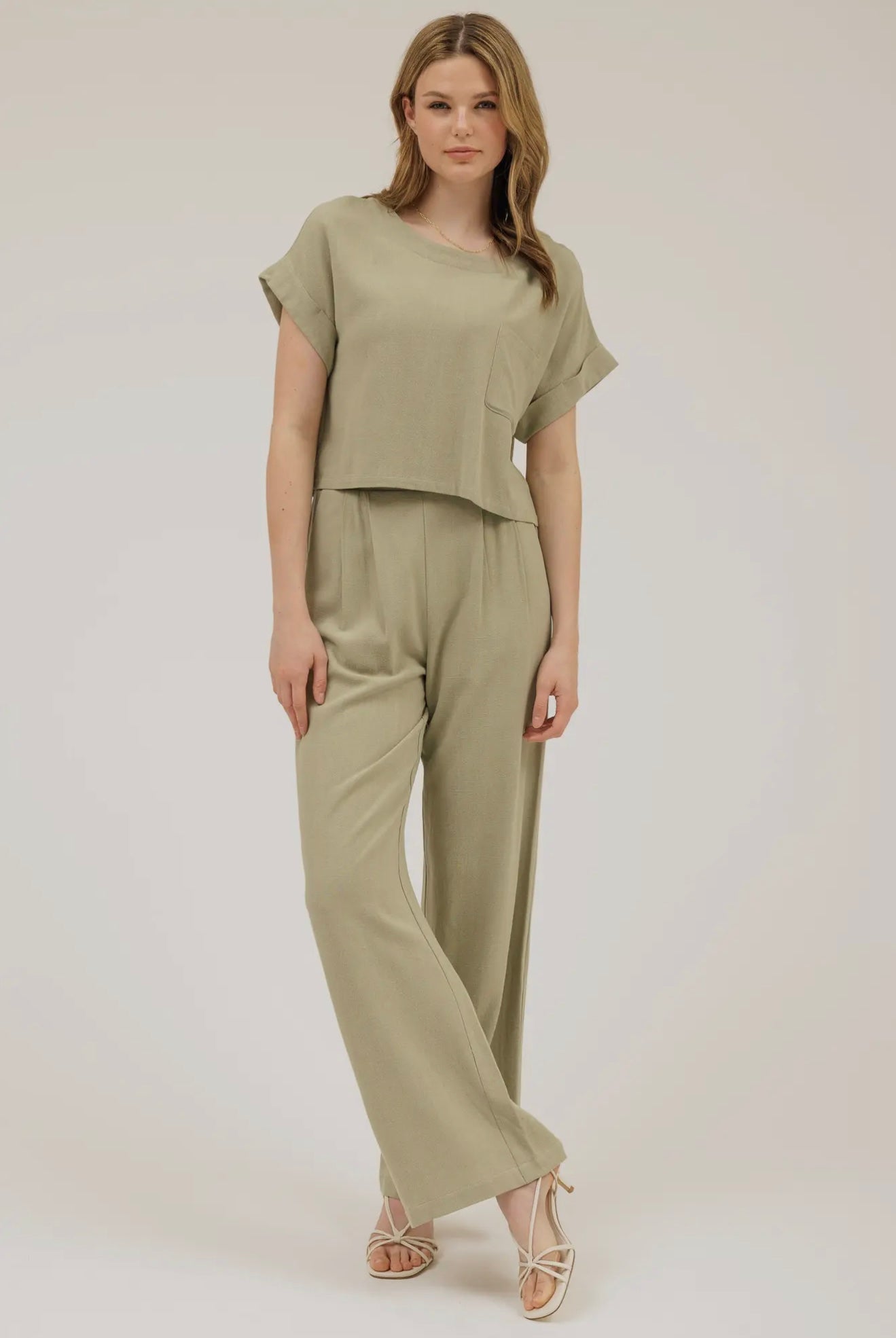 Light Olive Linen Pant Set
