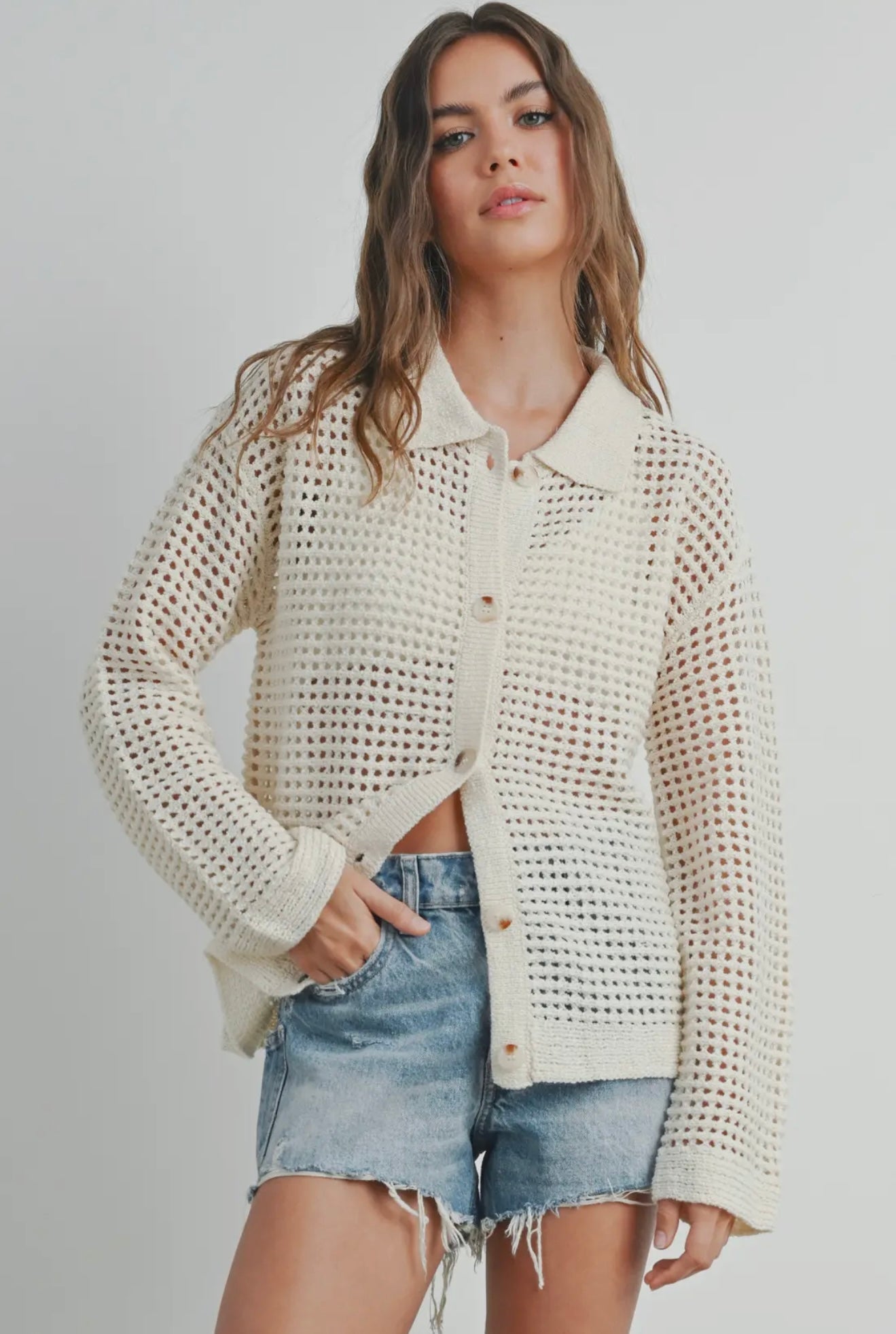Ivory Open Stitch Cardigan