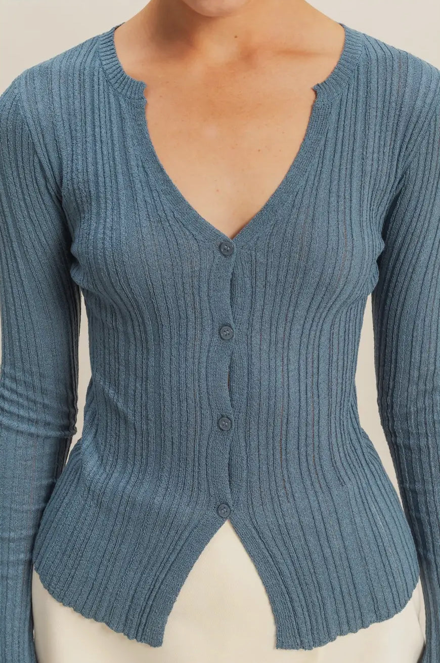 Blue Ribbed Cardigan