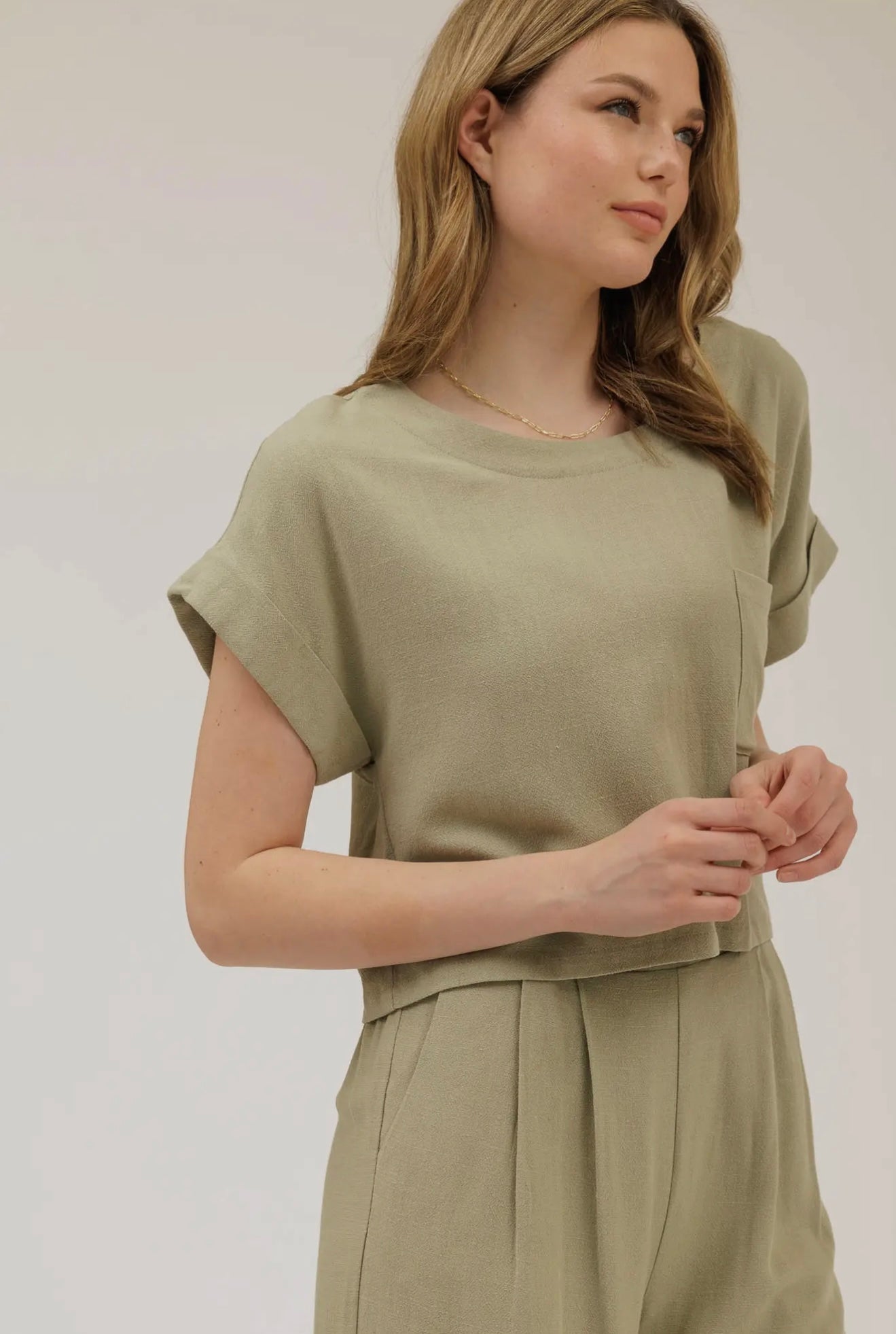 Light Olive Linen Pant Set