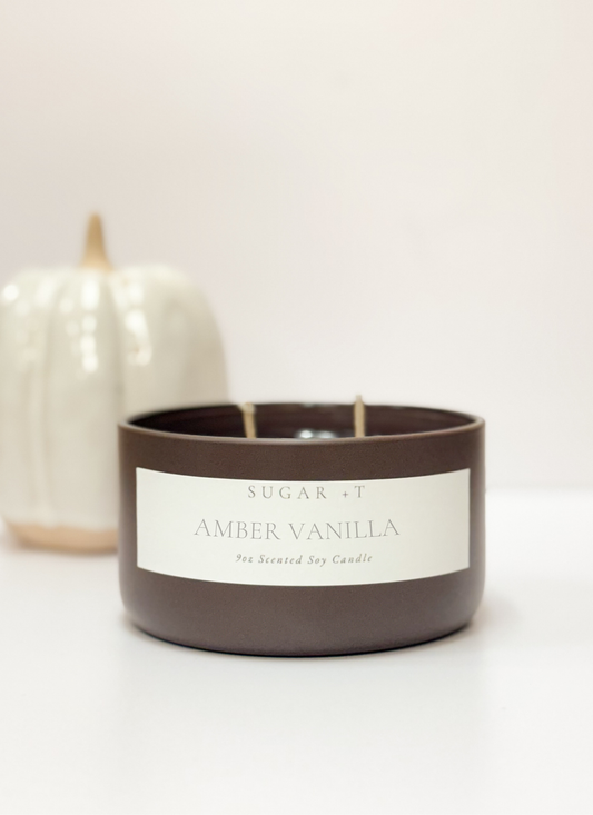 Amber Vanilla Ceramic Fall Candle