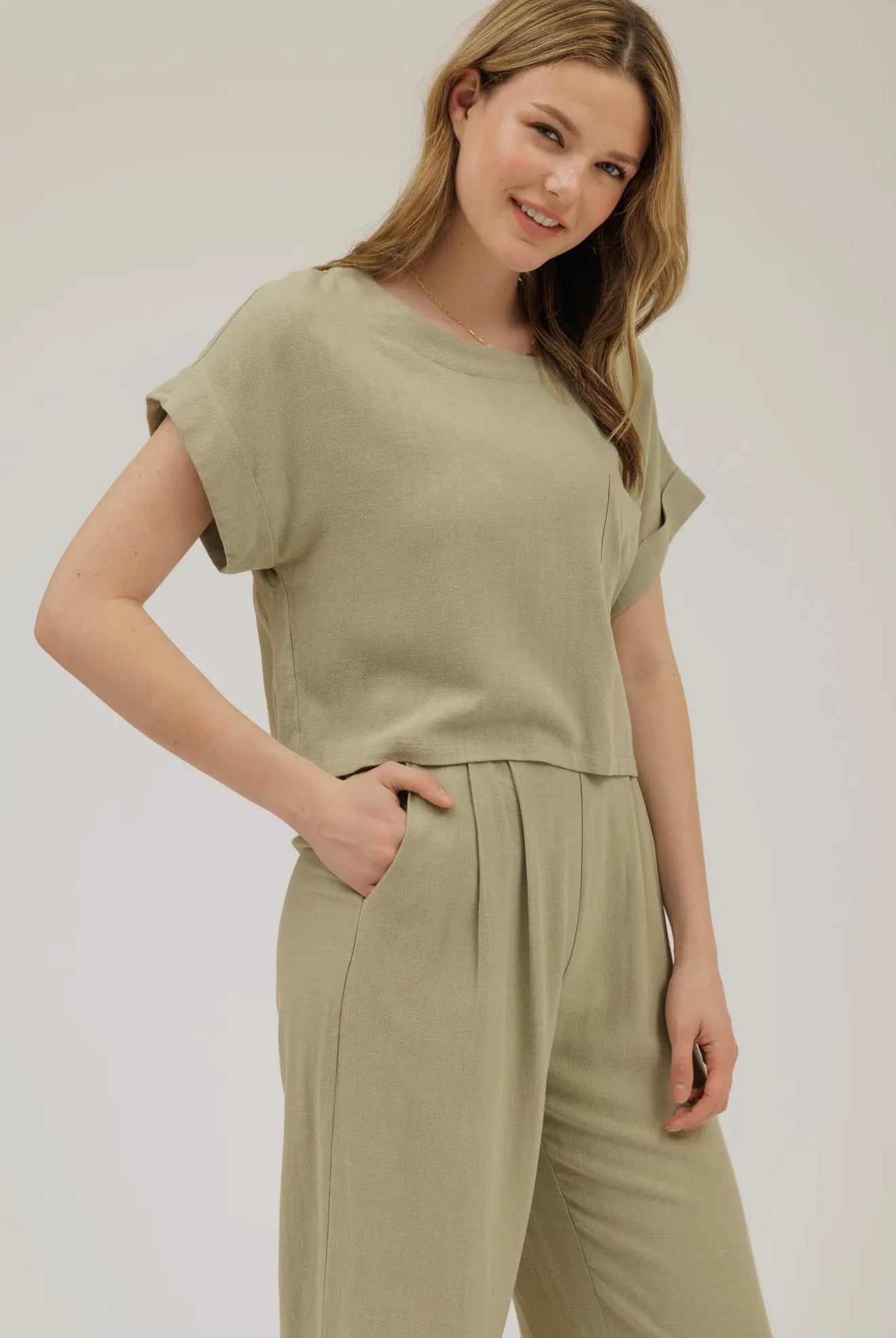 Light Olive Linen Pant Set