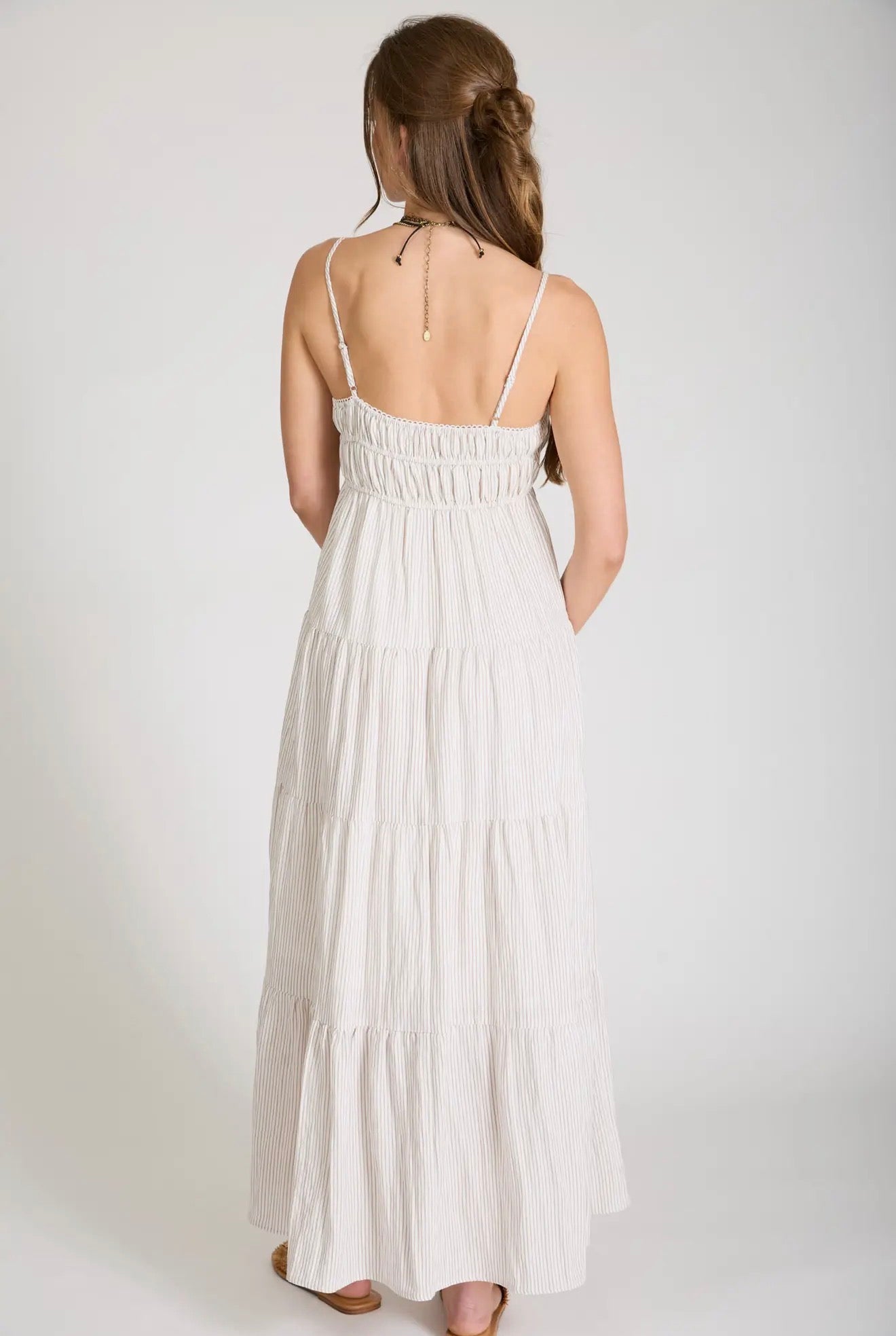 Stripe Shirred Empire Waist Midi Dress