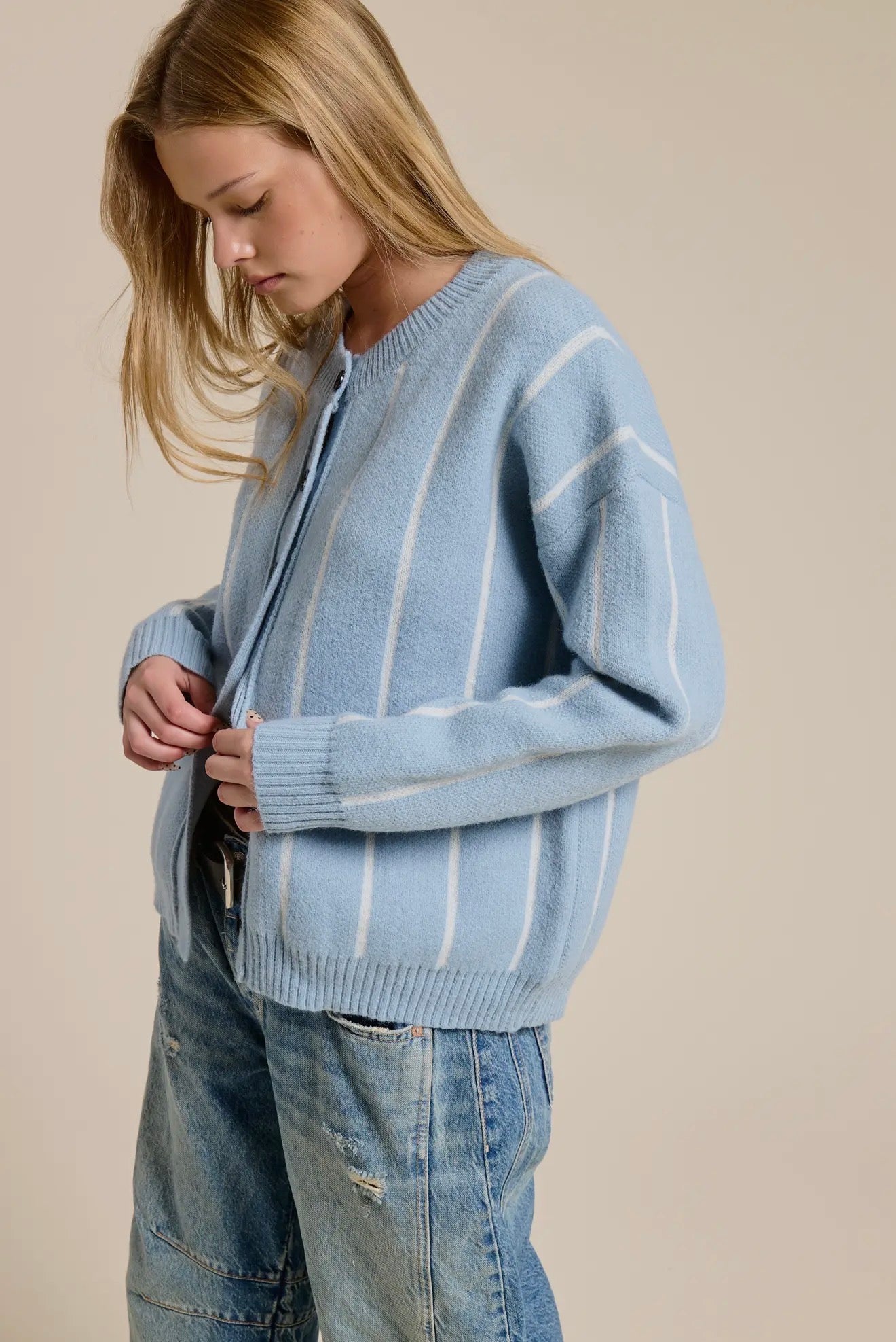 Vertical Stripe Button-Up Cardigan