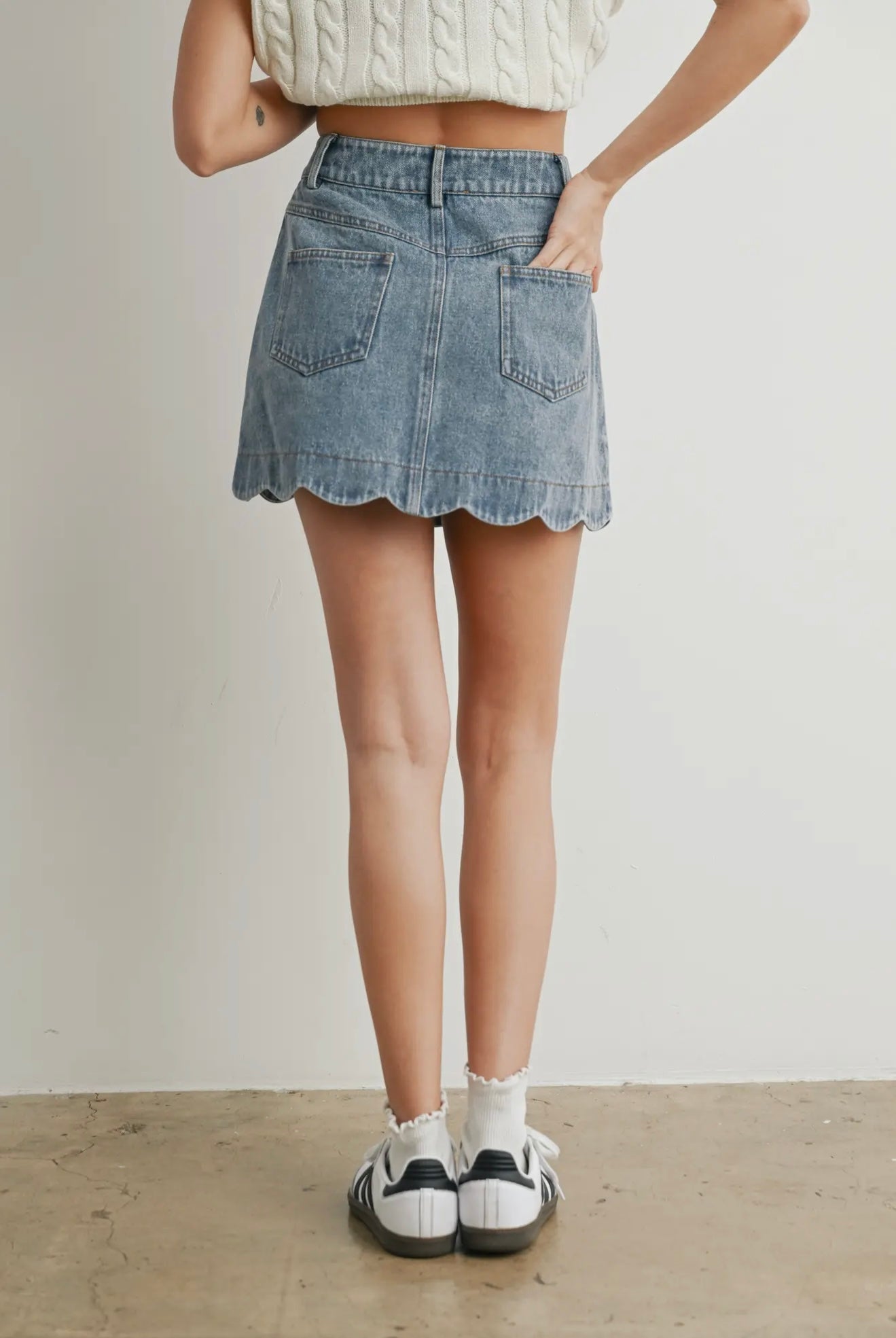 Scalloped Denim Skirt