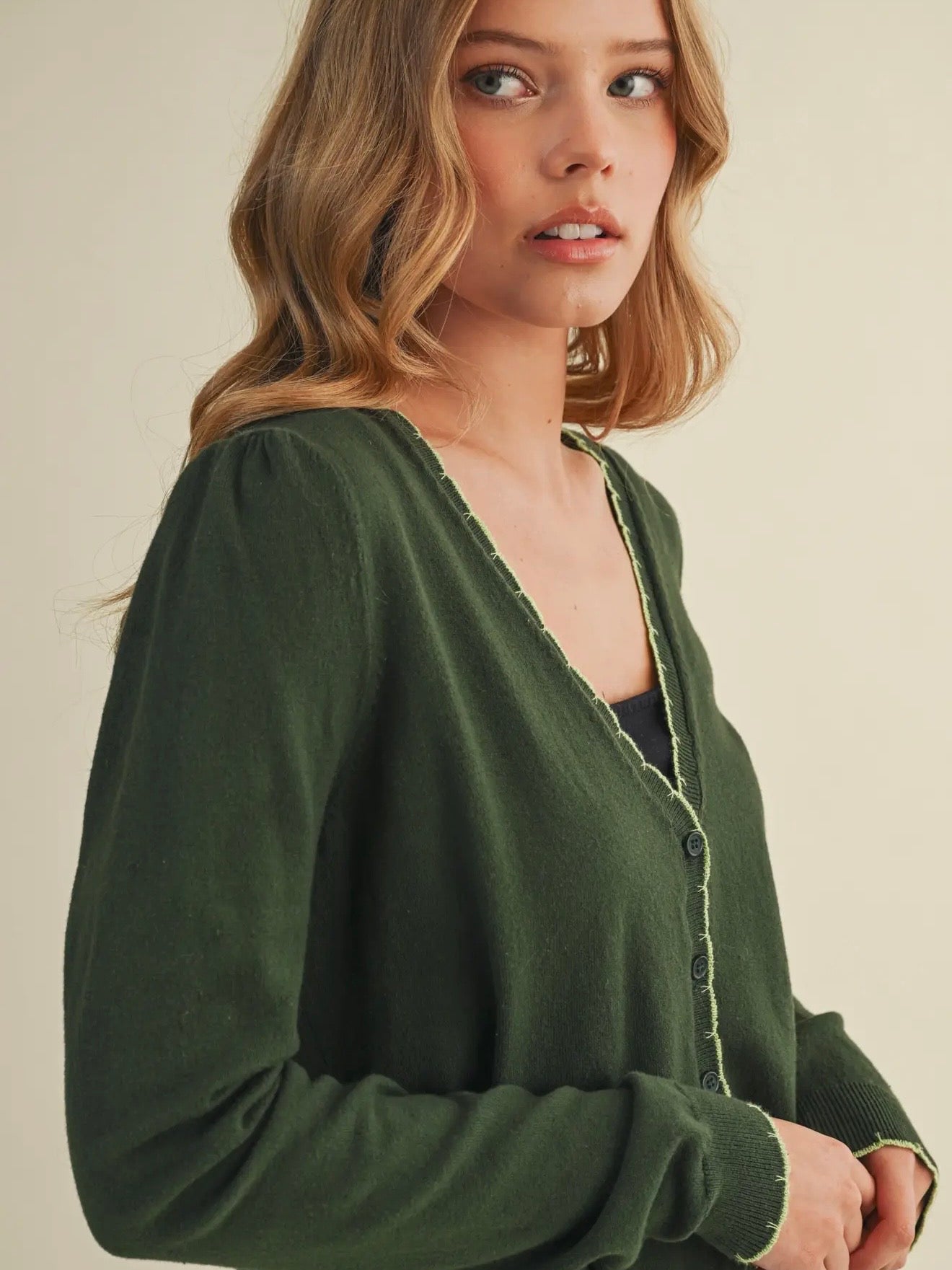 Scalloped Edge Cardigan - Green