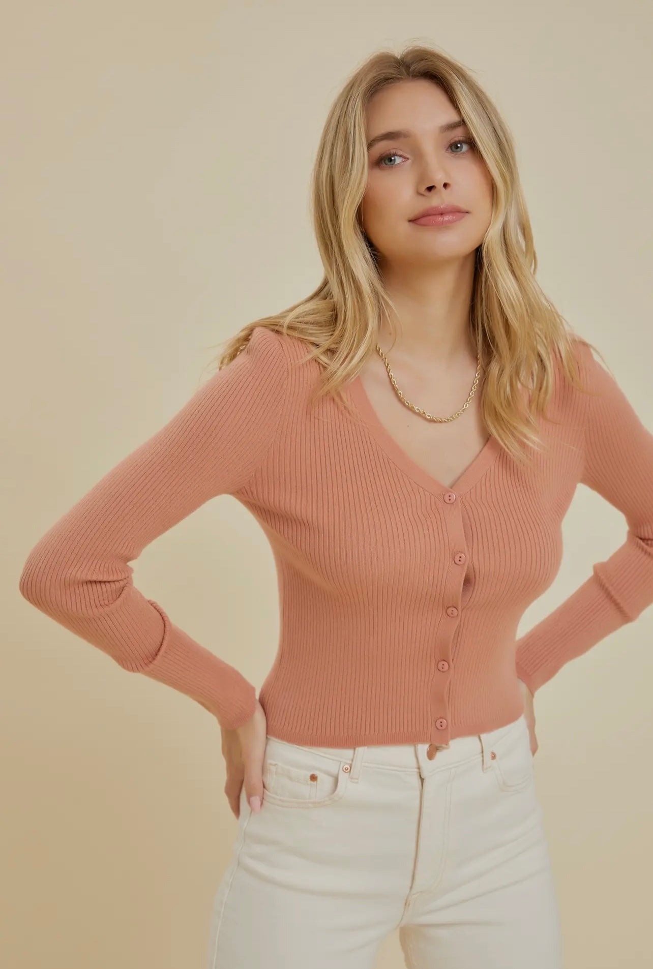 Ribbed Crop Cardigan - Papaya