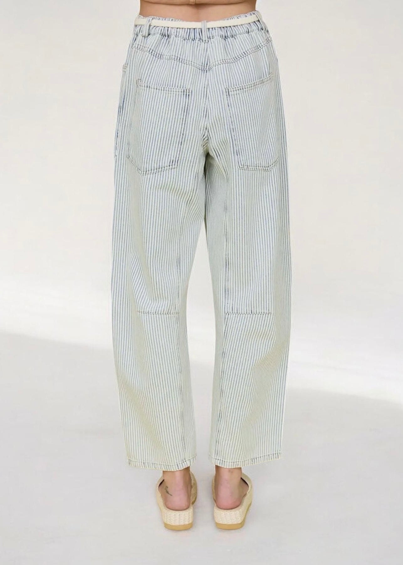 Eyelet Rope Waist Tie Denim Pants