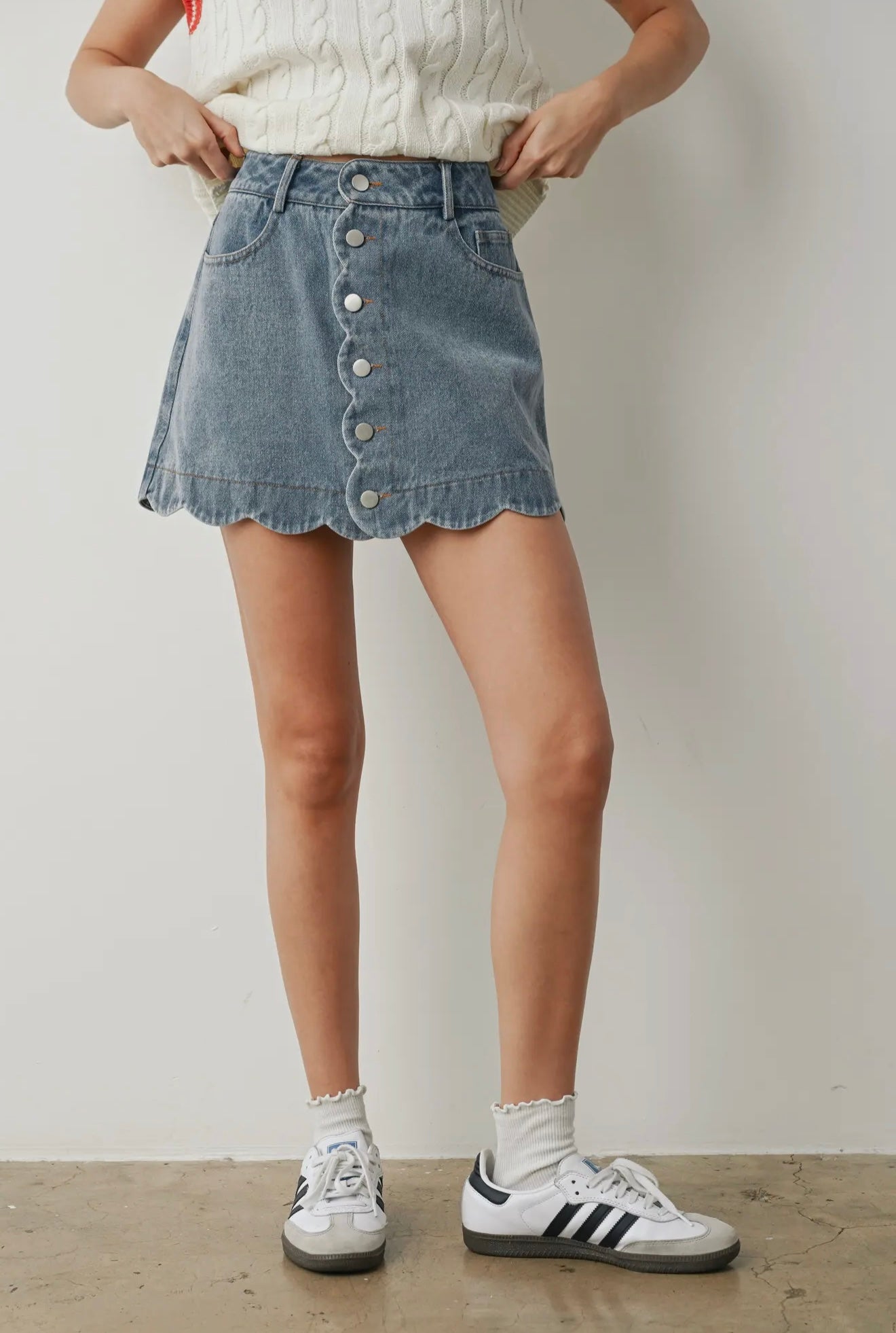 Scalloped Denim Skirt