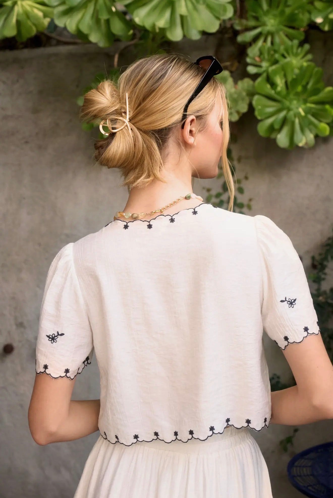 Bird Embroidery Tie Top