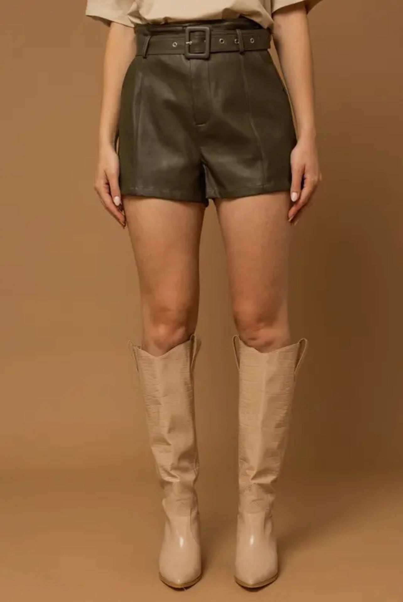 Dark Olive Pleather Shorts