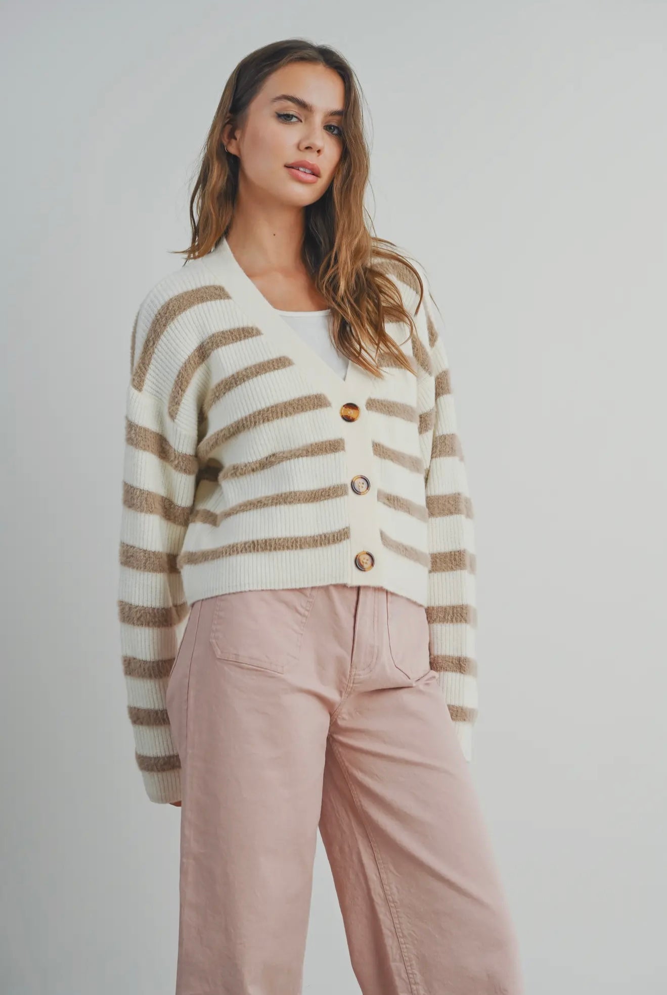 Taupe Striped Cardigan