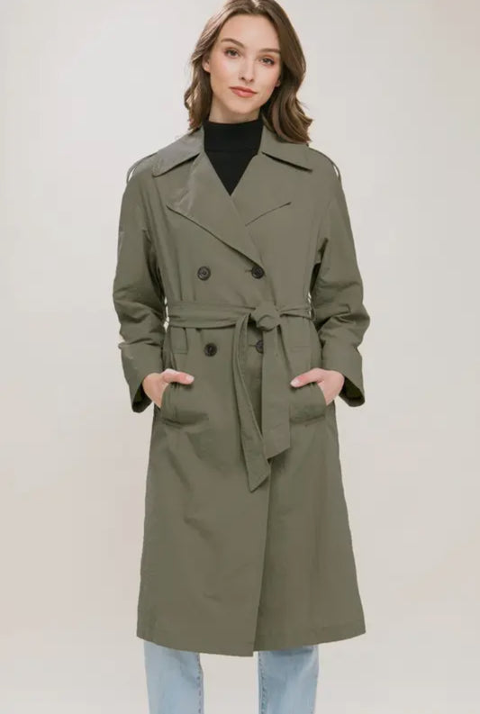Green Button Up Trench Coat