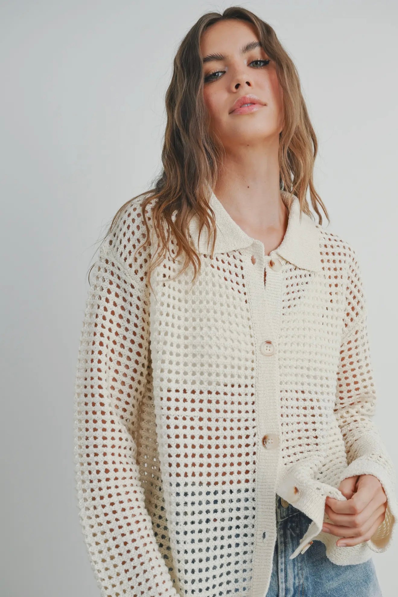 Ivory Open Stitch Cardigan