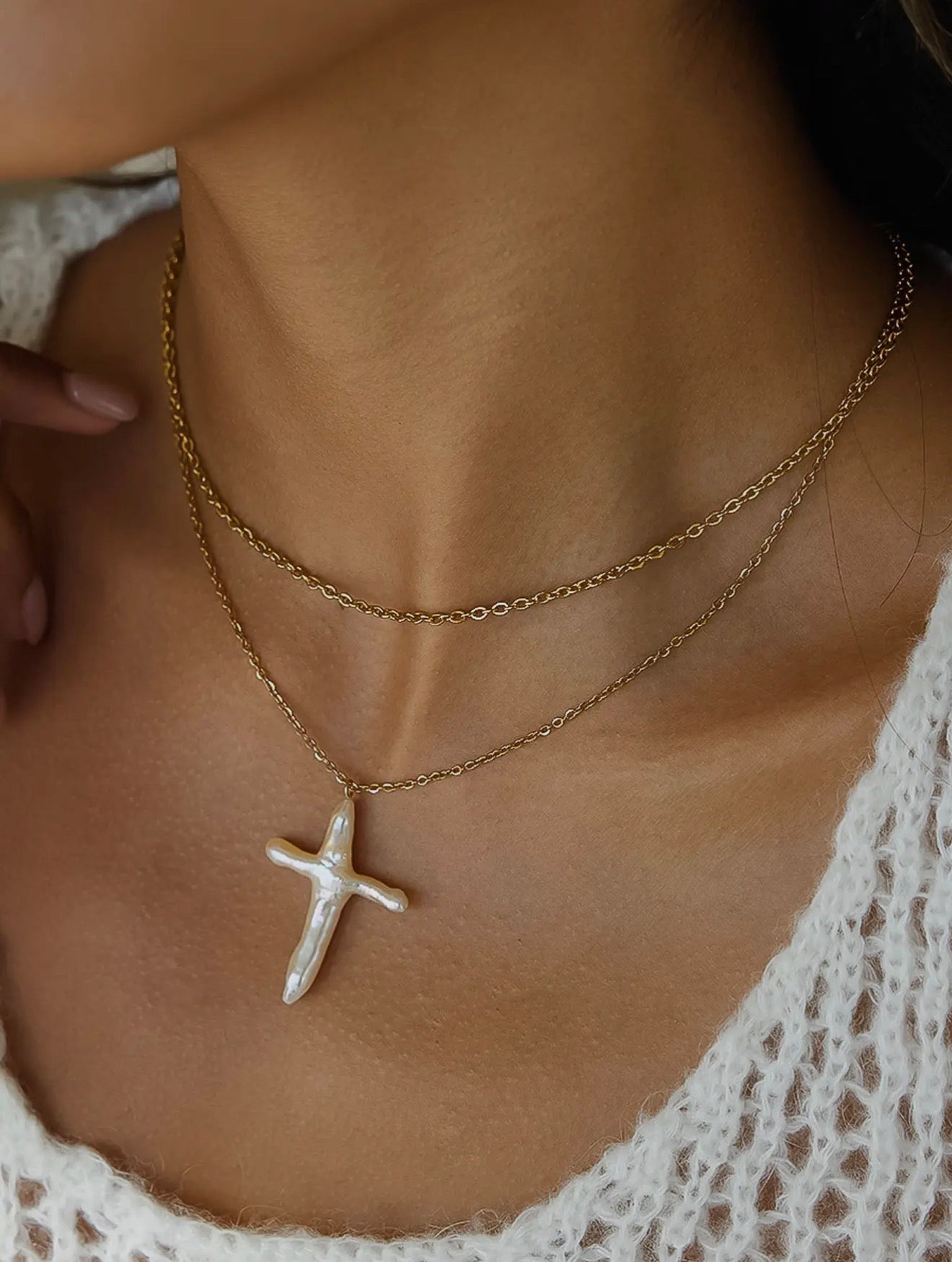 Fresh Water Pearl Cross Necklace