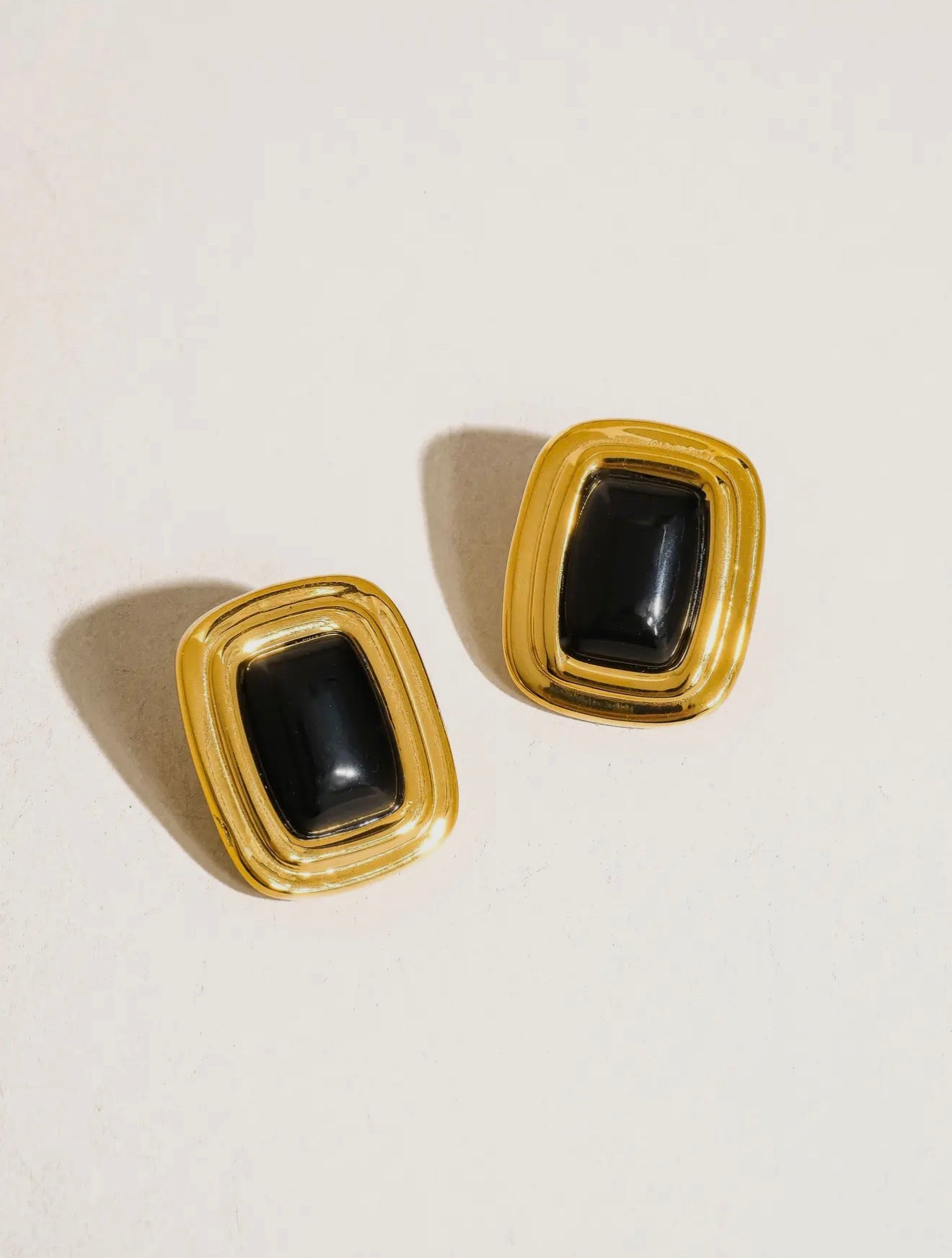 Black Square Stone Earrings