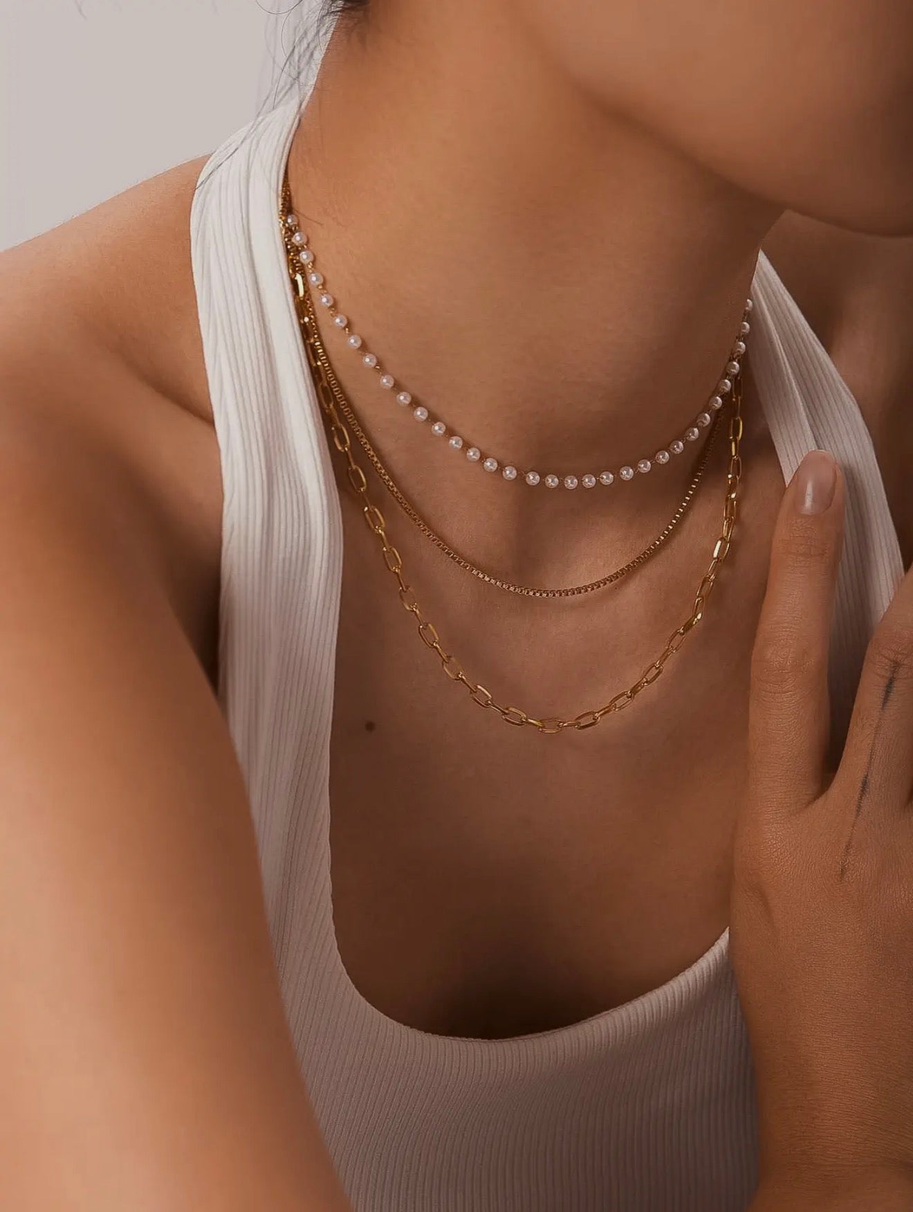 Stacked Pearl Chain Necklace
