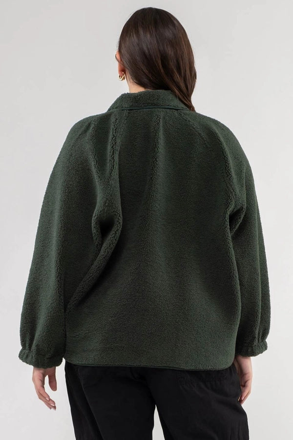 Moonchild CURVE - Hunter Green Solid Snap Button Fleece Jacket