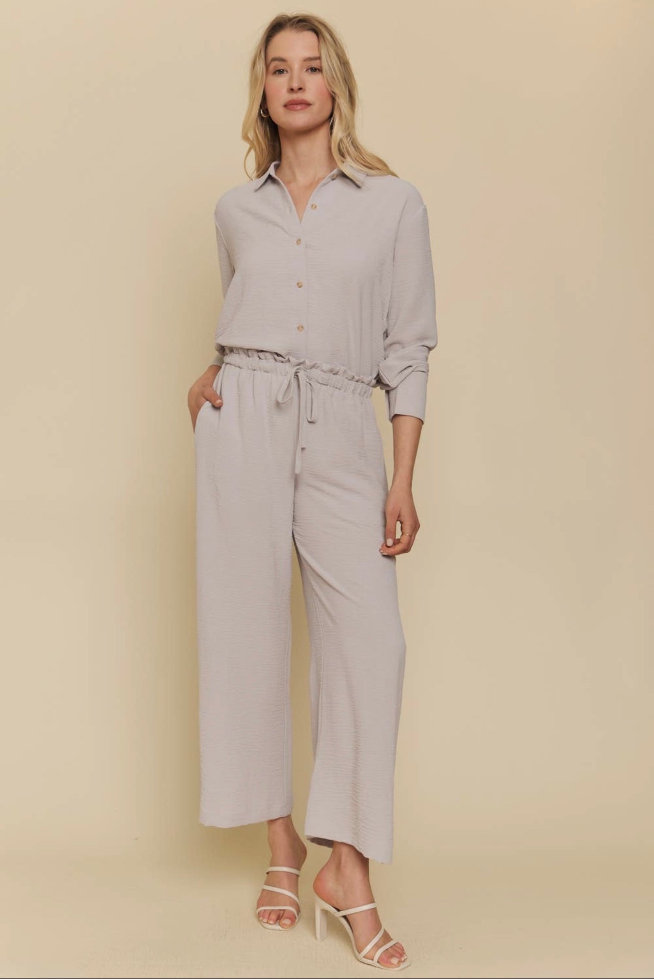 Moonchild - Textured Wide Leg Pant - Lilac Gray