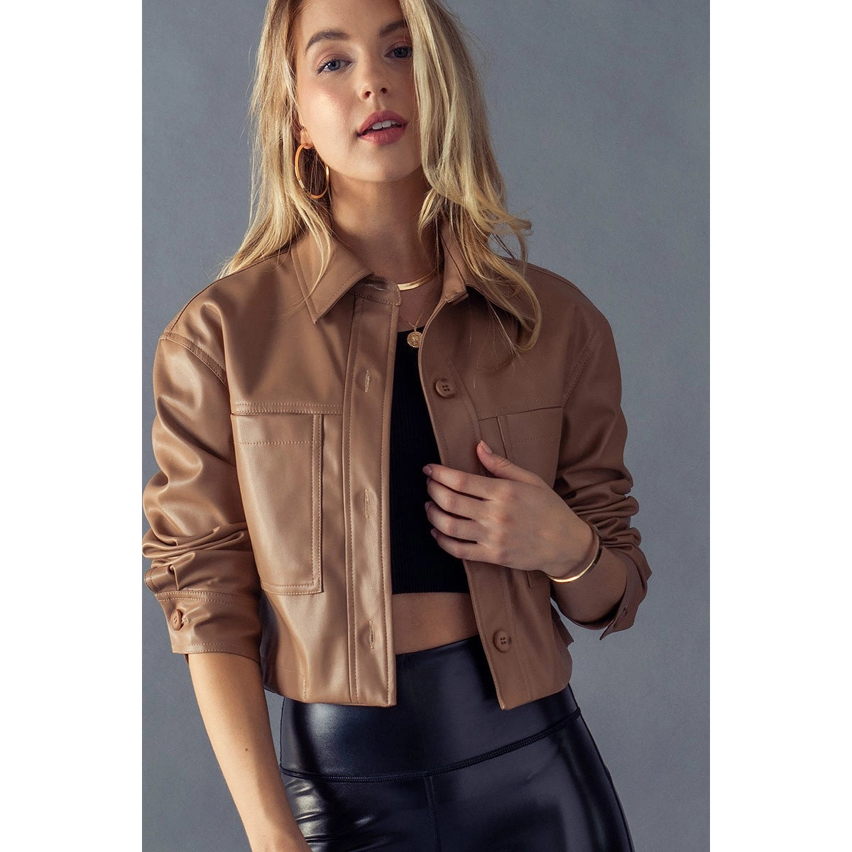 Moonchild - Camel Vegan Leather Crop Jacket