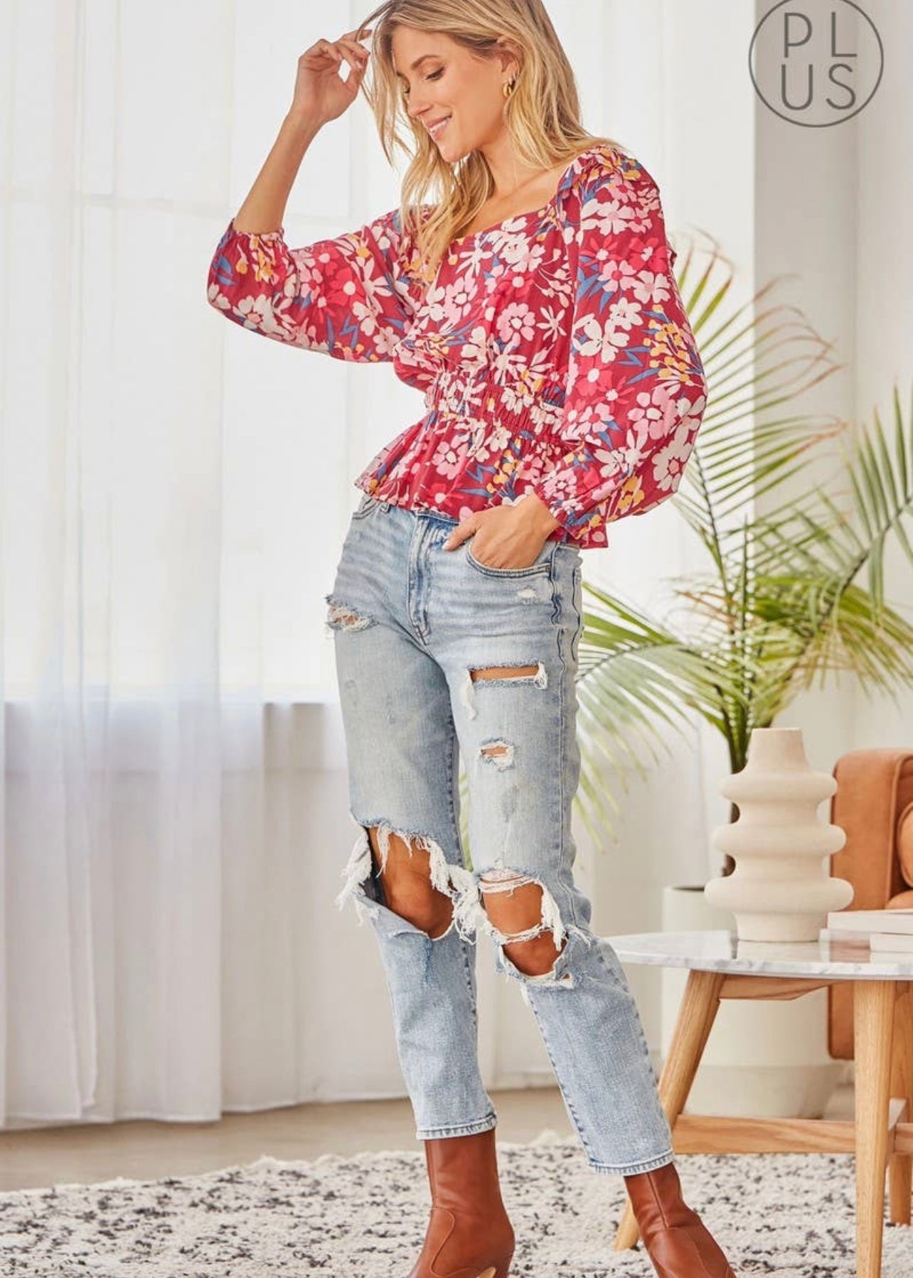 Moonchild CURVE - Magenta Floral Top