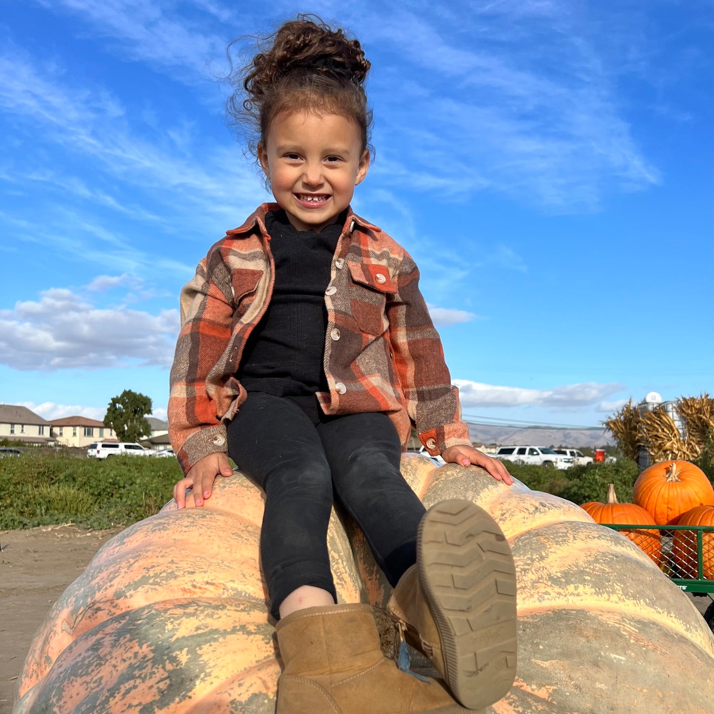 Maddie Girl - Orange Plaid Button Up