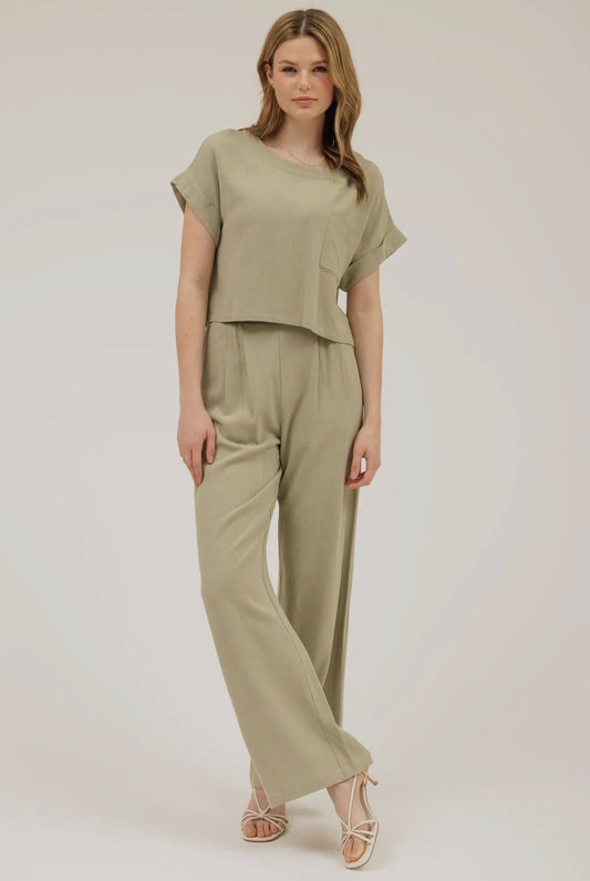 Light Olive Linen Pant Set