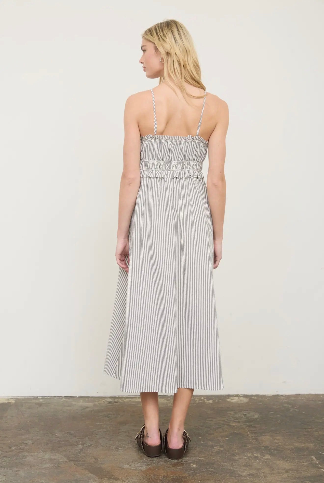 Striped Spaghetti Strap Midi Dress