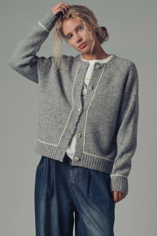 Grey Knit Button Cardigan