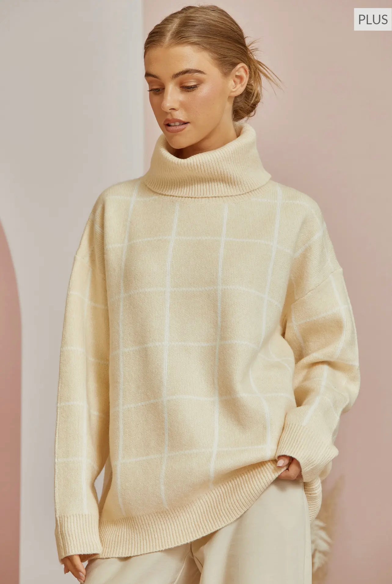 CURVE - Taupe Cowl Neck Sweater