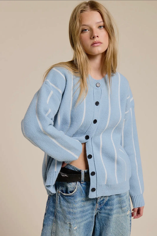 Vertical Stripe Button-Up Cardigan