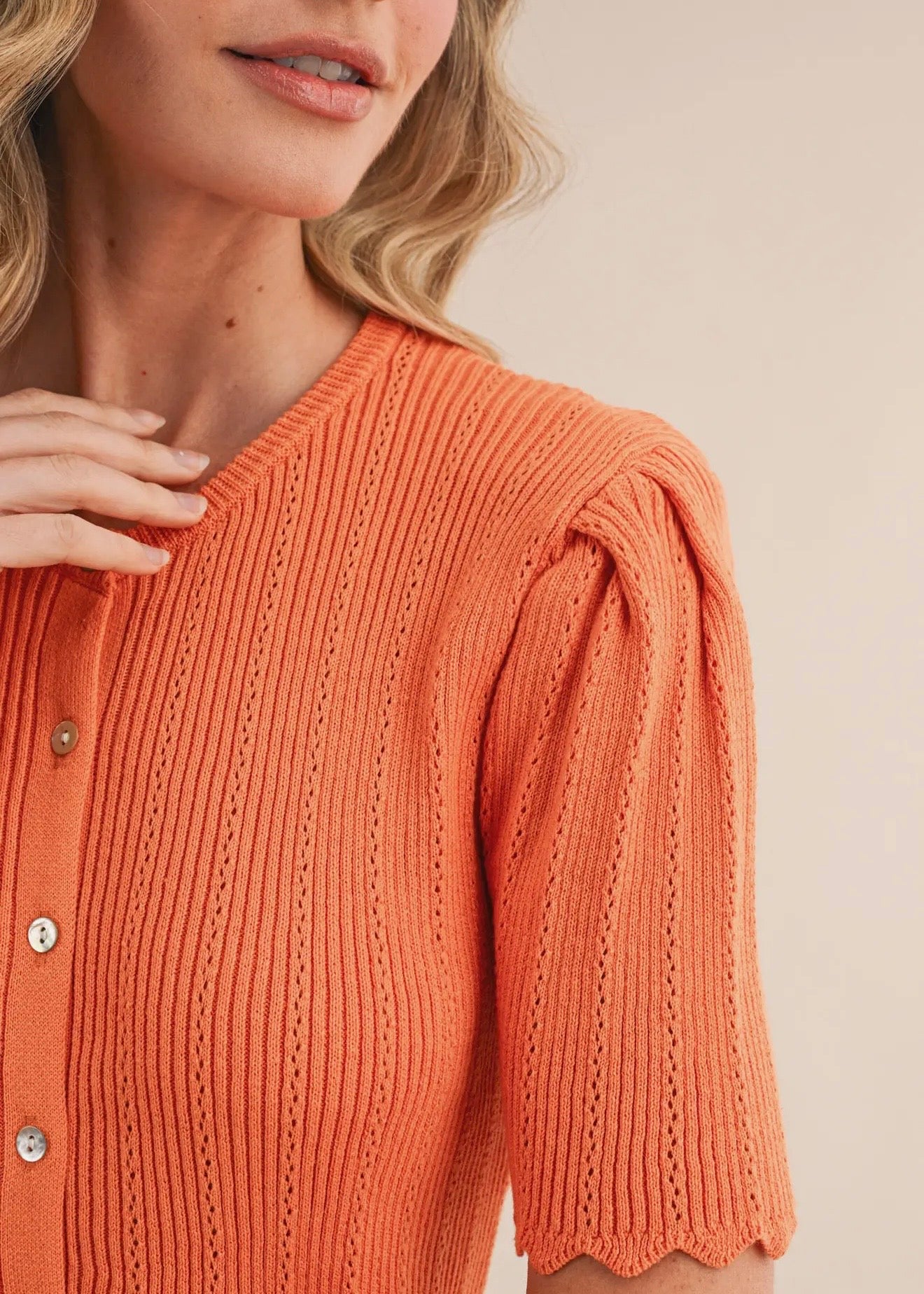 Pointelle Short Sleeve Cardigan