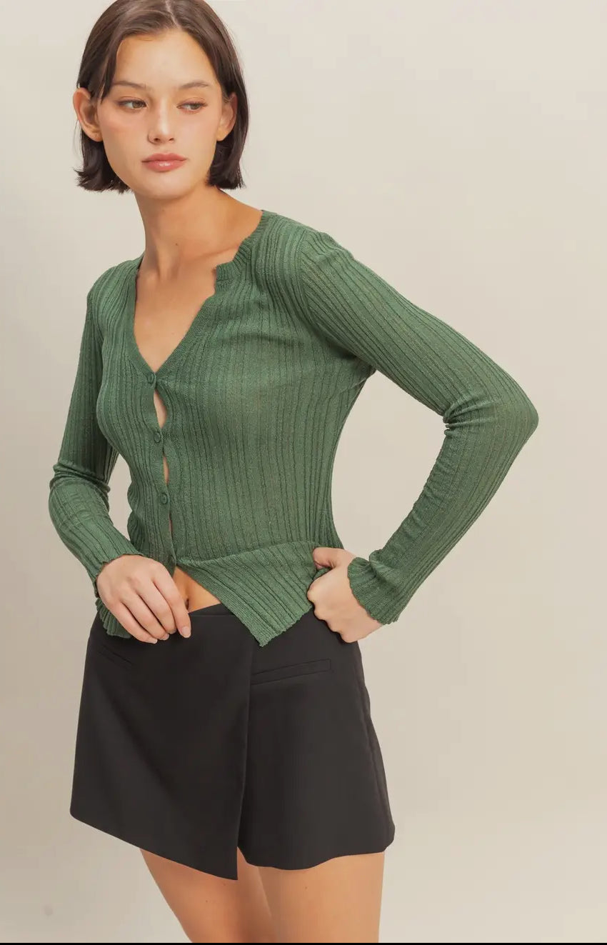 Green Ribbed Cardigan