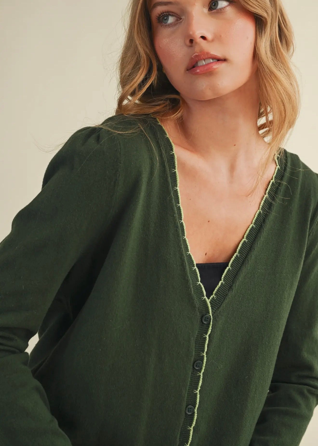 Scalloped Edge Cardigan - Green