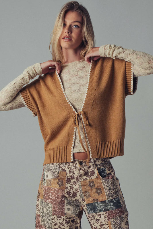 Crochet Trim Cardigan Vest