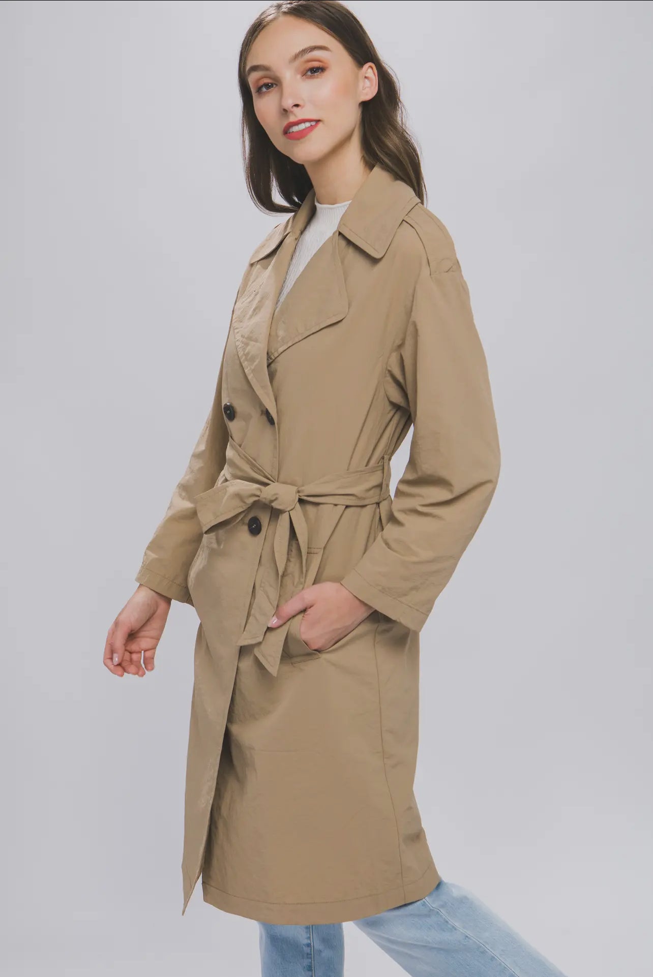 Tan Button Up Trench Coat