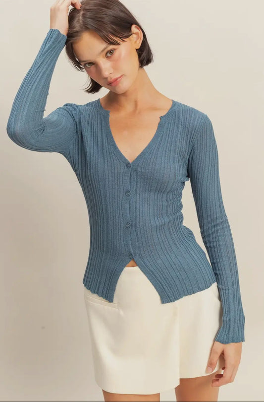Blue Ribbed Cardigan