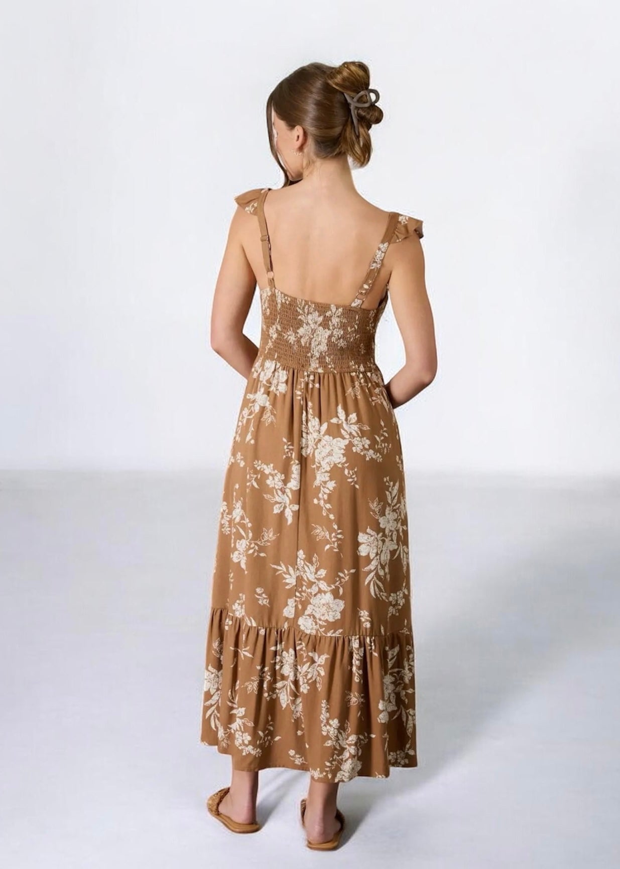 Floral Front Tie Ruffle Midi Dress