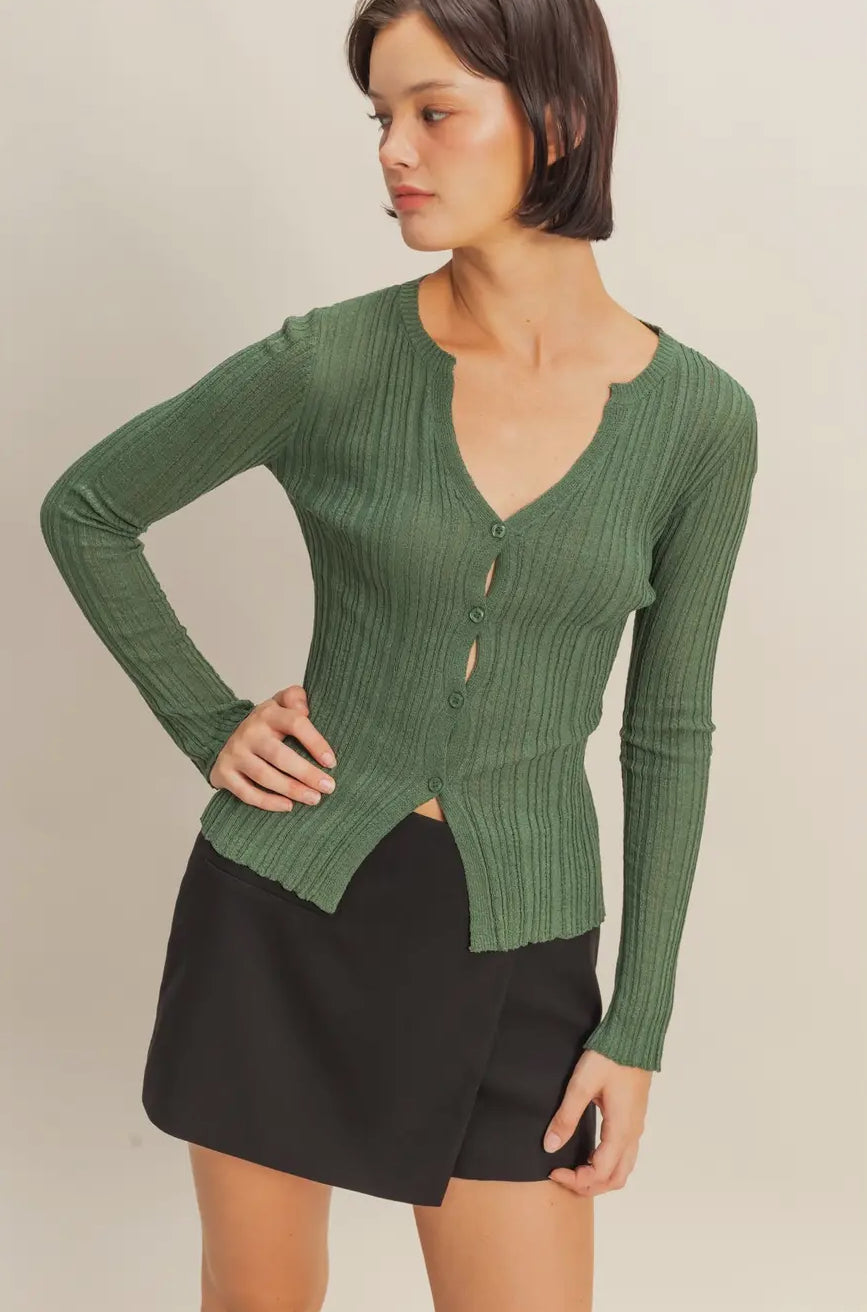 Green Ribbed Cardigan