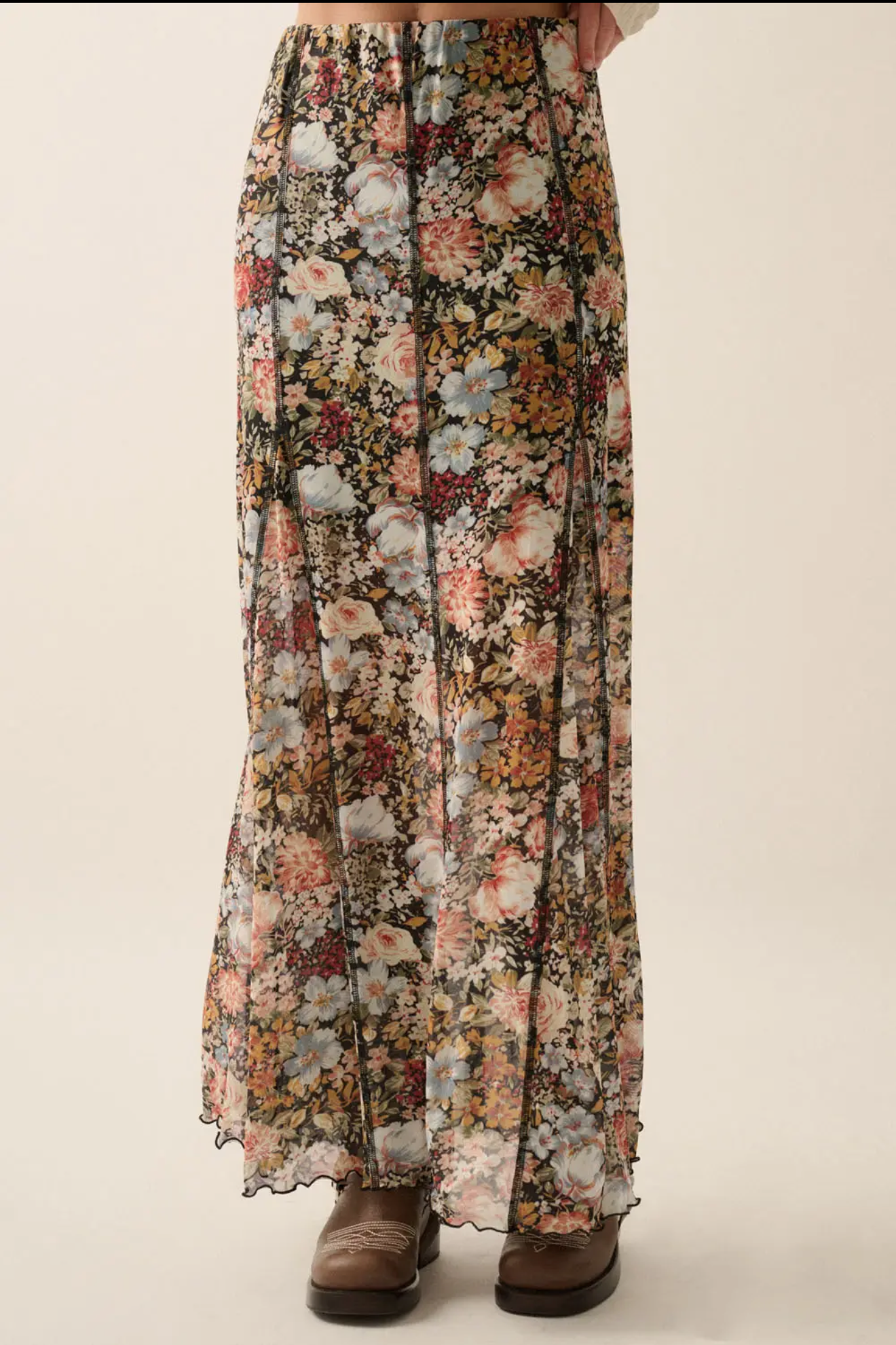 Floral Inverted Seam Maxi Skirt