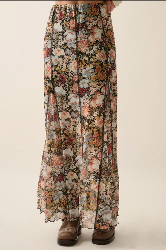 Floral Inverted Seam Maxi Skirt