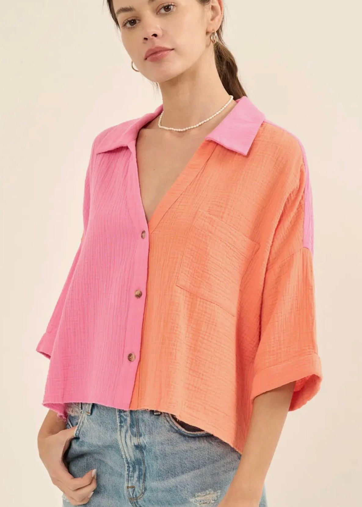 Color Block Cami Top - Bubble Gum