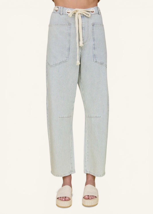 Eyelet Rope Waist Tie Denim Pants