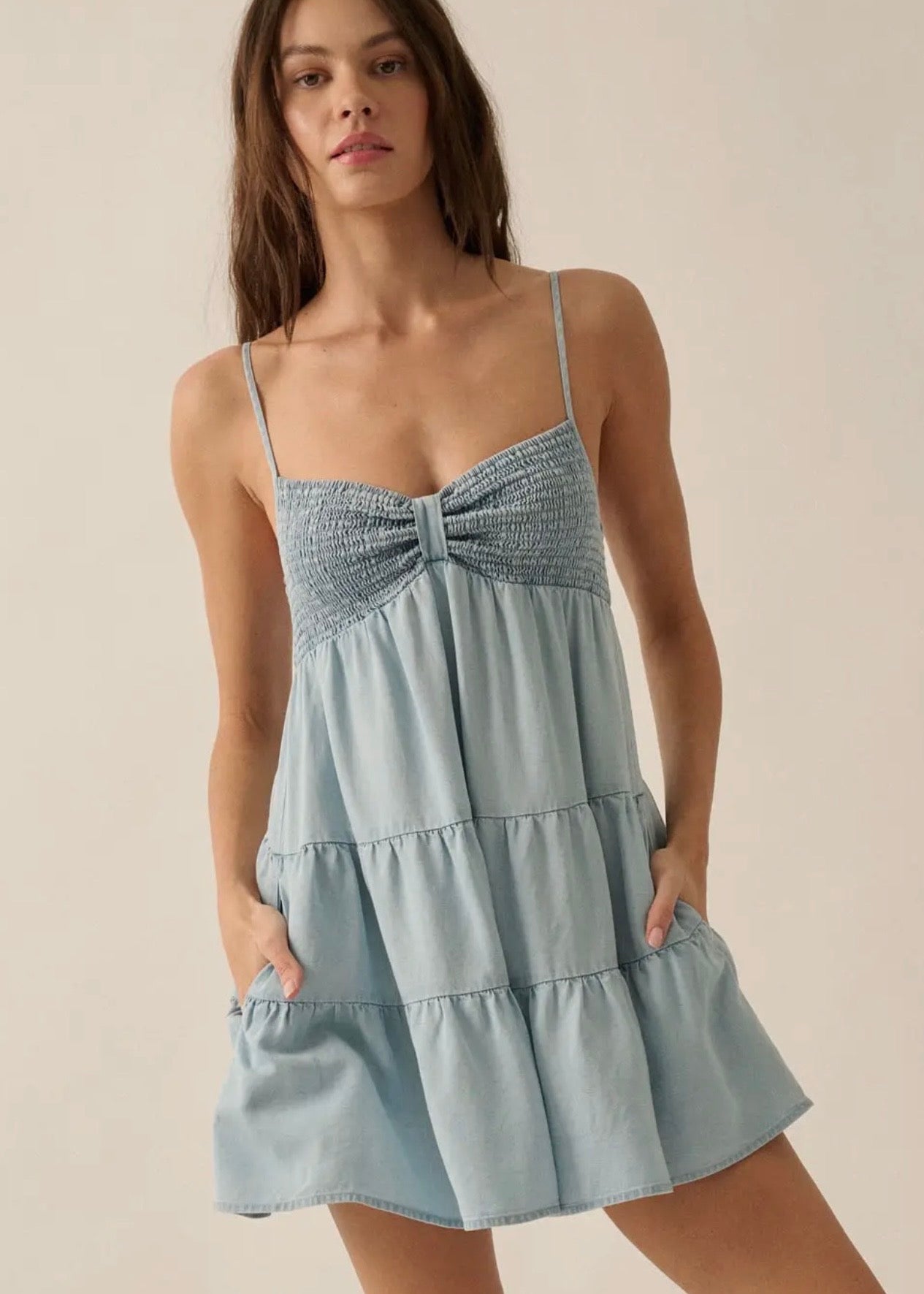 Solid Denim Smocked Romper