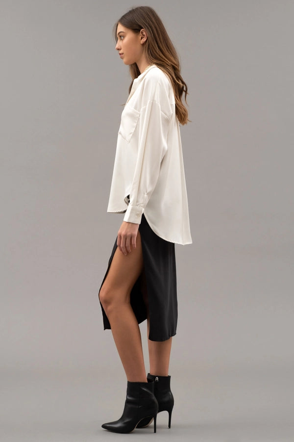 Ivory Satin Button Up Top
