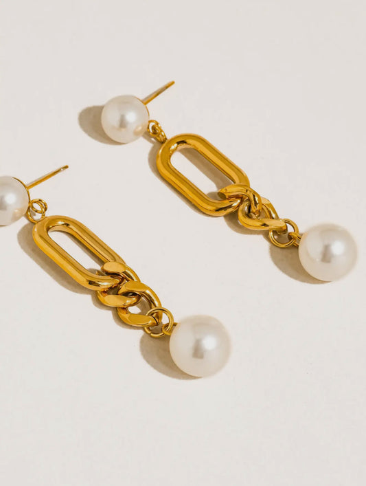 Pearl Drop Chain Earrings