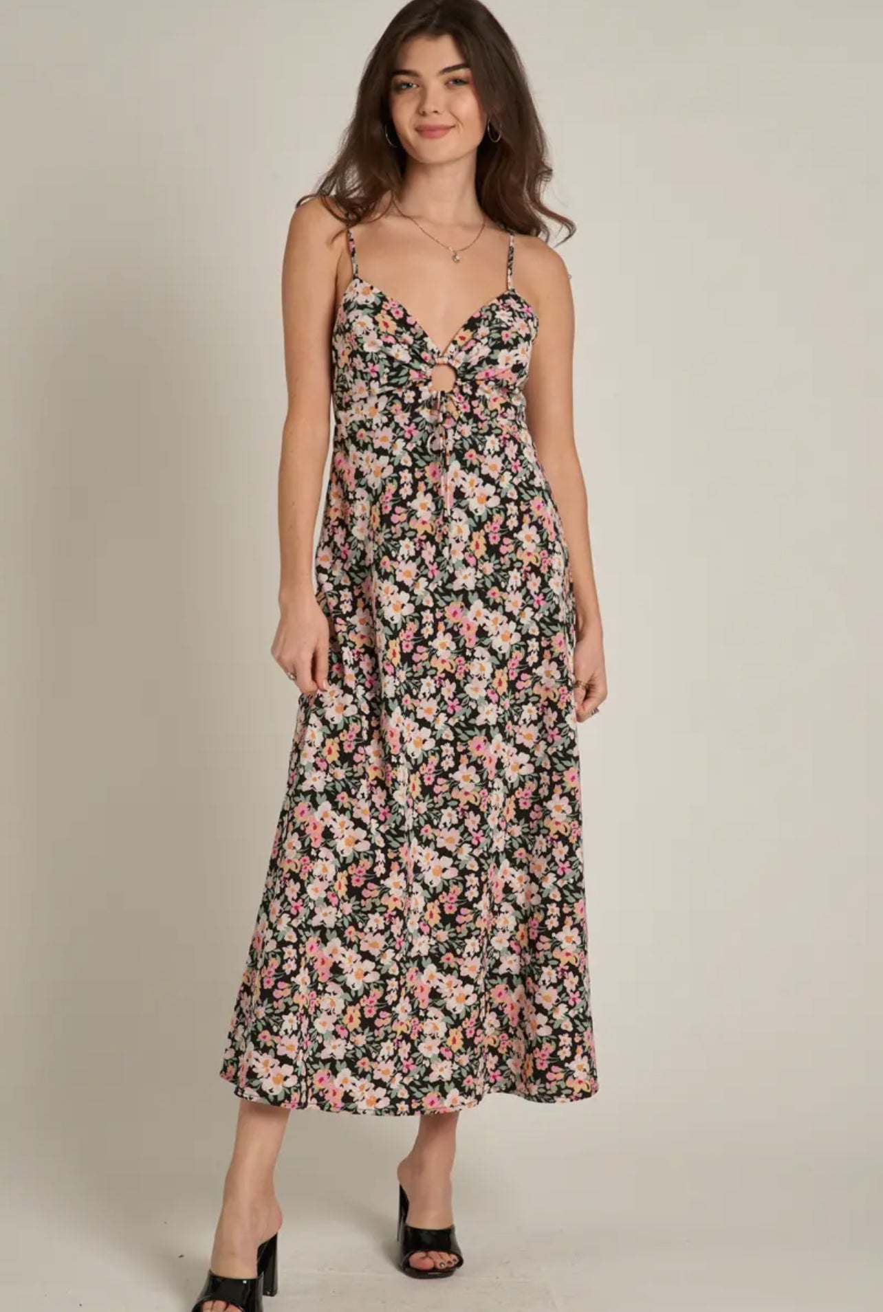 Floral Front Tie Midi Dress