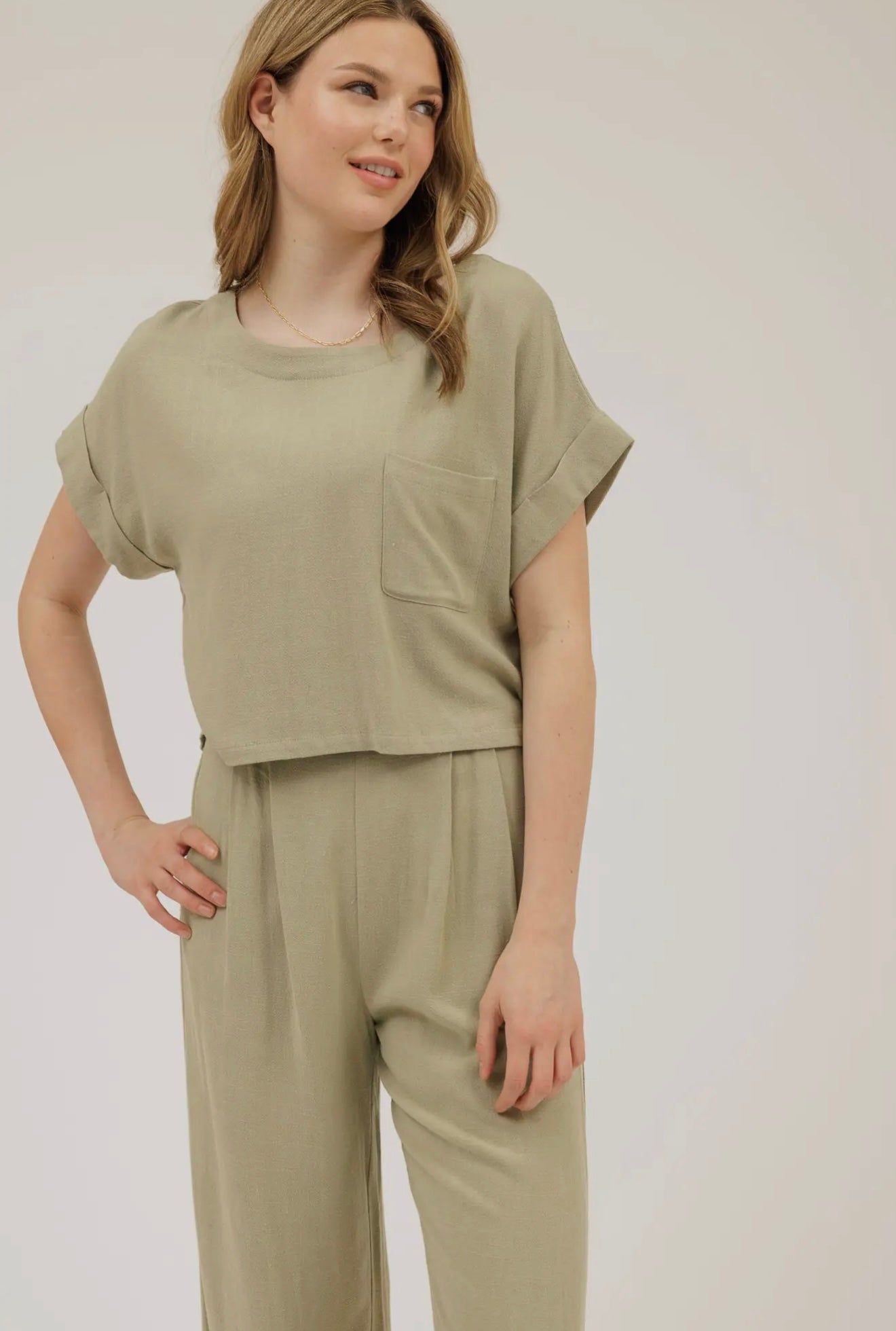 Light Olive Linen Pant Set