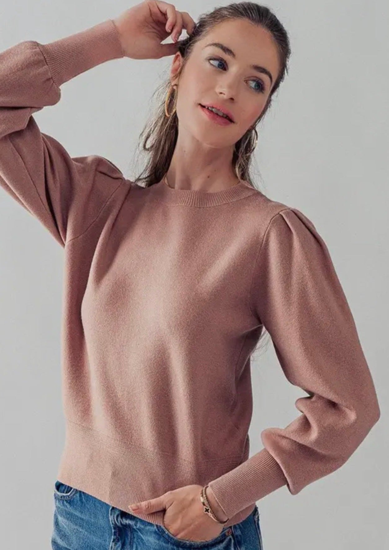 Pink Crew Rib Sweater