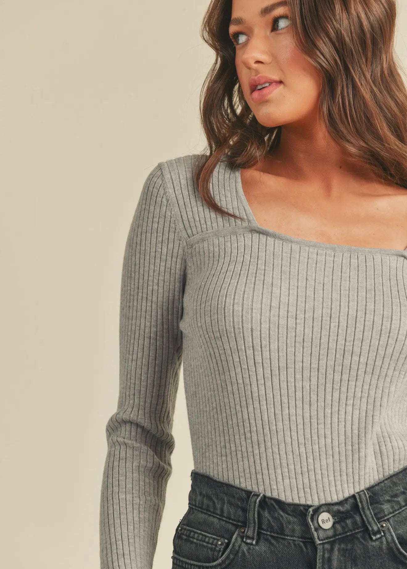 Ribbed Square Neck Sweater
